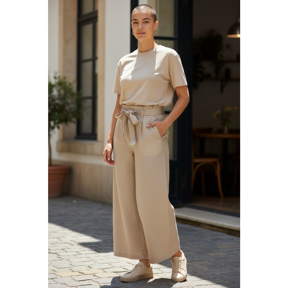 Forever 21 Caramel Brown Cropped Pants w/Elastic Waist/Belt - Size M - Picture 2 of 7